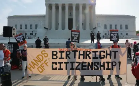Justices grill Trump administration lawyer on ending birthright citizenship, with president in attendance