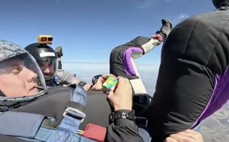 Think solving a Rubik's Cube is hard? Try doing it while freefalling from a plane