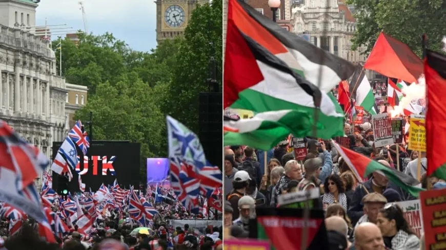 Thousands join rival ‘Unite the Kingdom’ and pro-Palestine protests in London