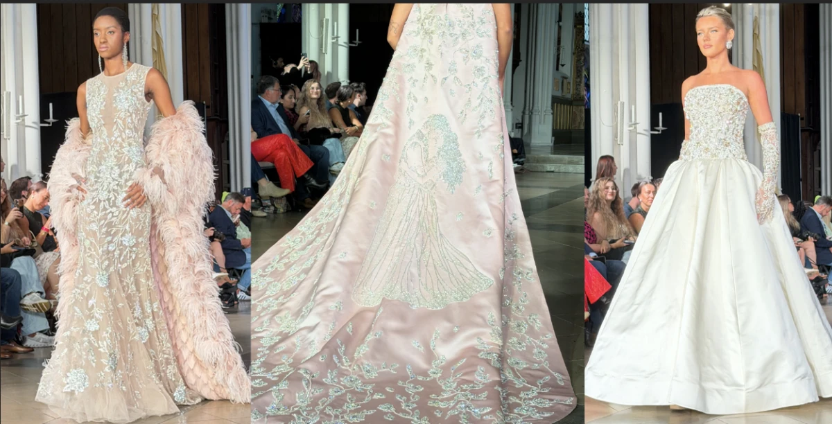 Dina Melwani primăvară-vară 2027 la London Fashion Week: rochia de seară revine la glamour, broderie și atenția pentru detaliu
