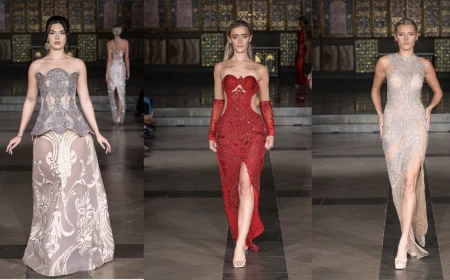 Geanina Azur primăvară-vară 2027 la London Fashion Week: rochia de seară își revendică din nou dreptul de a fi spectaculoasă