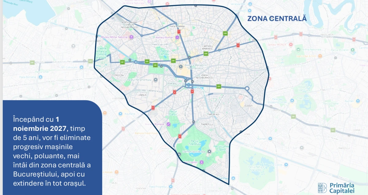 DOCUMENT Harta primei Zone cu emisii reduse (LEZ) propuse în București / Ciucu: Restricții pentru mașinile poluante din 2027, de la Non-Euro până la Euro 5 / Program pentru încălzirea cu lemn și cărbune