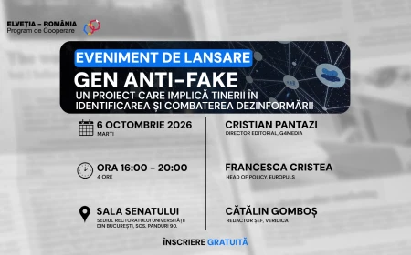 G4Media, Europuls și AIJR lansează „Gen Anti-Fake”, un proiect dedicat combaterii dezinformării în rândul tinerilor / Eveniment cu participare gratuită pe 6 octombrie